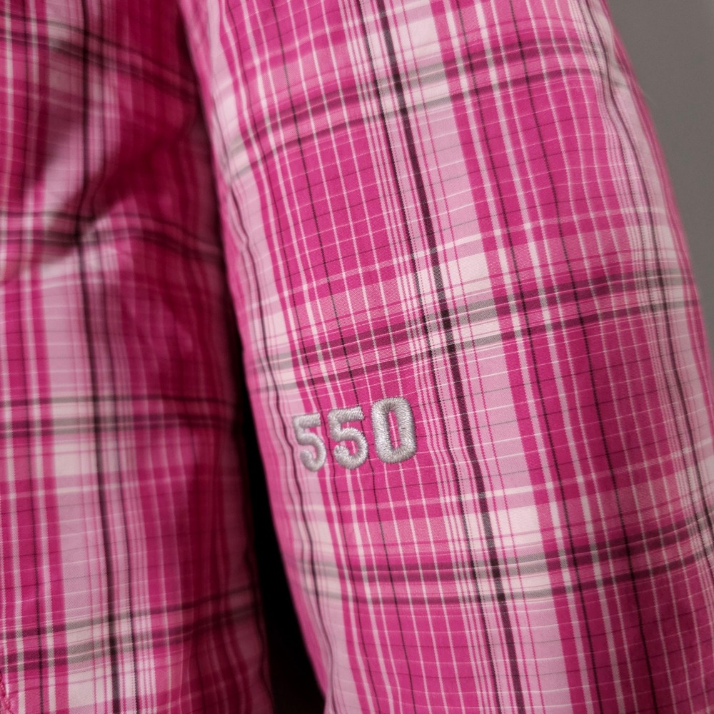 The North Face Puffer Jacket Girls XL Pink Plaid Brown Reversible 550 Down - Picture 2 of 8